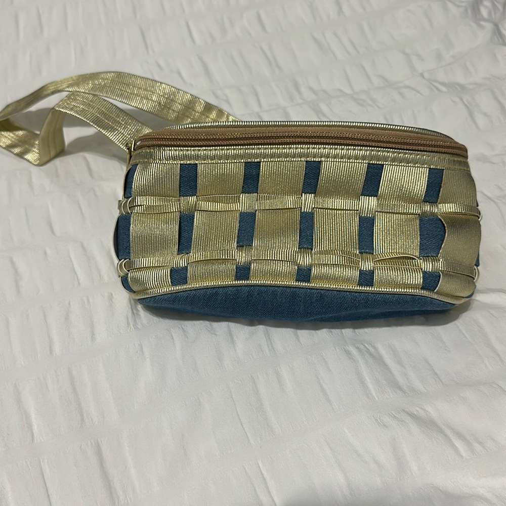 Denim and gold bum bag